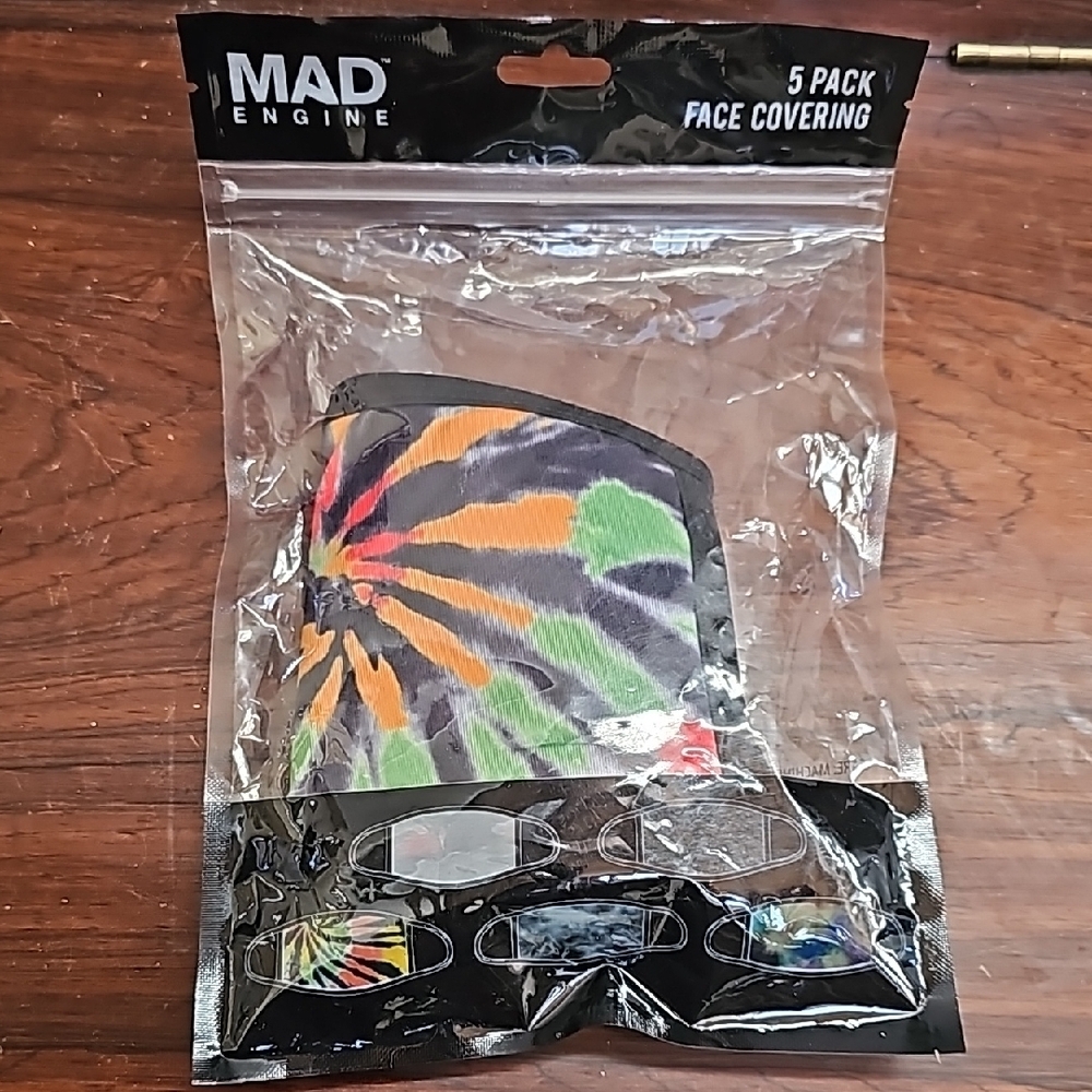 New Mad Engine Adult Face Mask Cover 5 Pack Washable & Reusable Dark Tie Dyes